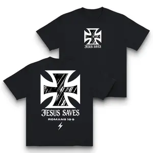 JESUS SAVES ROMANS 10:9 Iconic Vintage Graphic Print Crewneck Tees | Casual Trendy Urban Streetwear Gifts for Couples Made In USA For Women For Men [180G 100% cotton, lightweight and breathable, soft and comfortable]