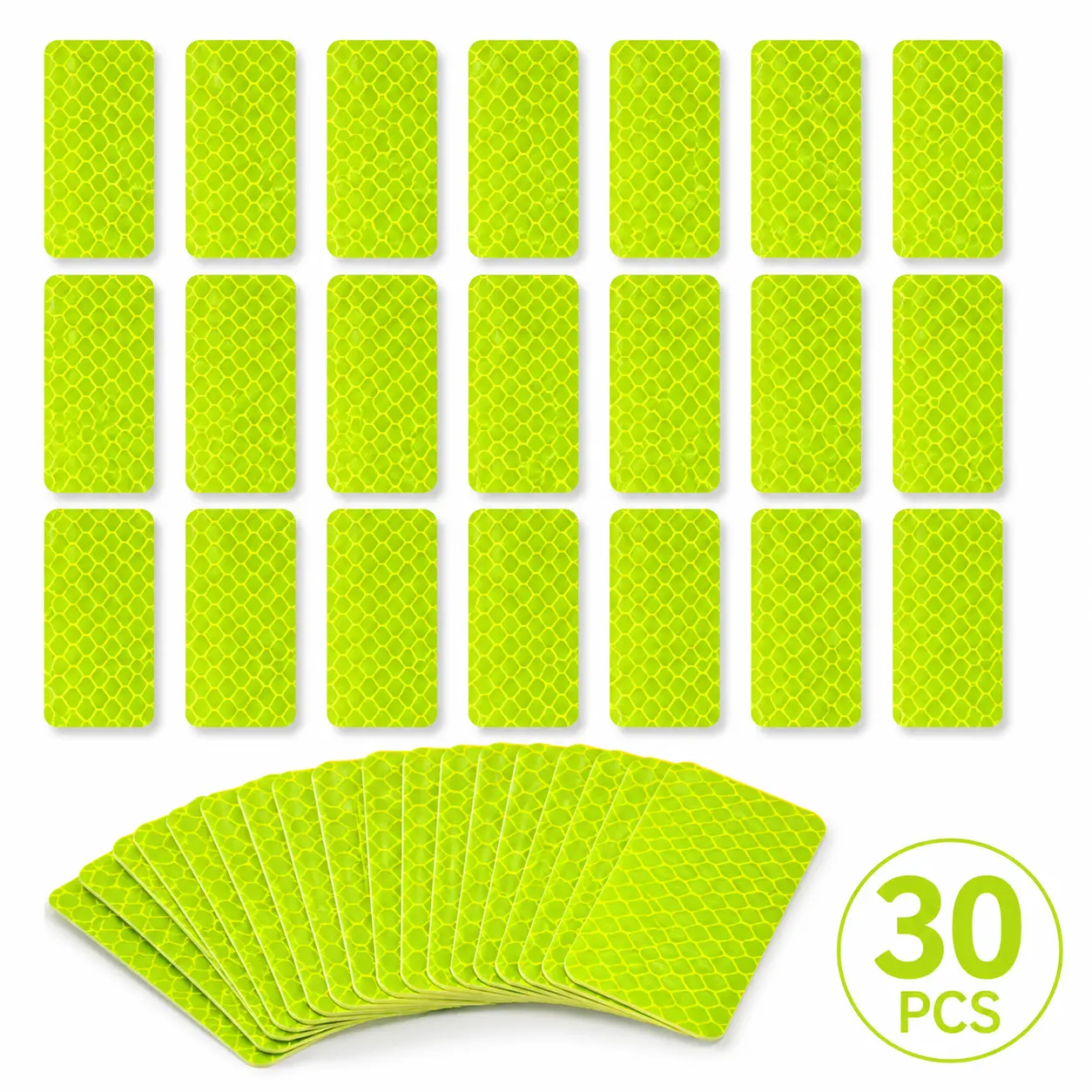 30Pcs reflective sticker 3cmx8cm safety warning tape waterproof night light sticker car night scene PET traffic sign multifunctional indicator tape high visibility reflective tape fluorescent yellow