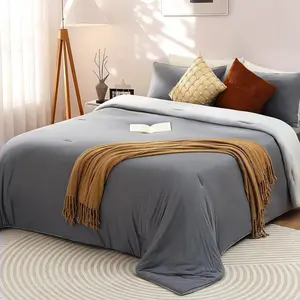 Comforter Set Gray, PCM Temperature Regulating Ultra-Soft Bedding Set Reversible, 3 count Upgraded  Fleece Lightweight Comforter Set  Season, 1 Comforter 90x90, 2 Pillowcase 20x26
