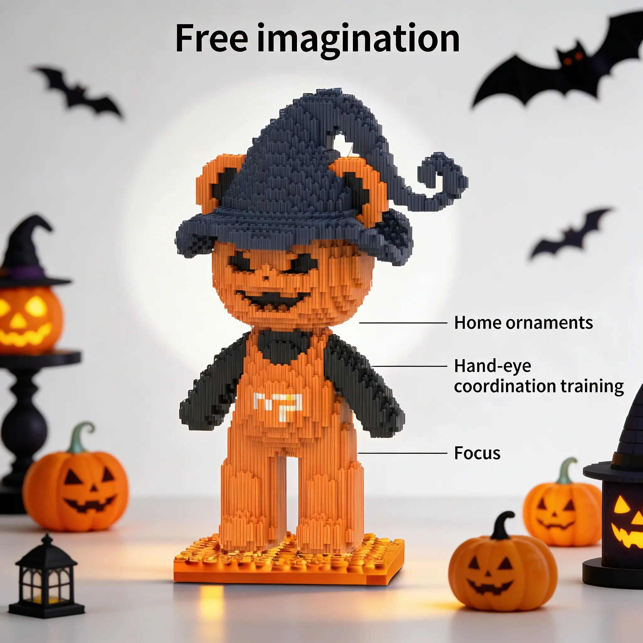 Halloween Wizard Pumpkin Bear Series Building Blocks Model, 1688pcs, Original Authentic, New 2026 Size, Gift Idea, DIY Craft Decor