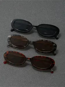 3-Pair women's and men's multi-color oval frame fashion sunglasses, suitable for vacation atmosphere, family outings, UV protection, golf, mountain climbing, elegant dress, street wear accessories, sports, parties