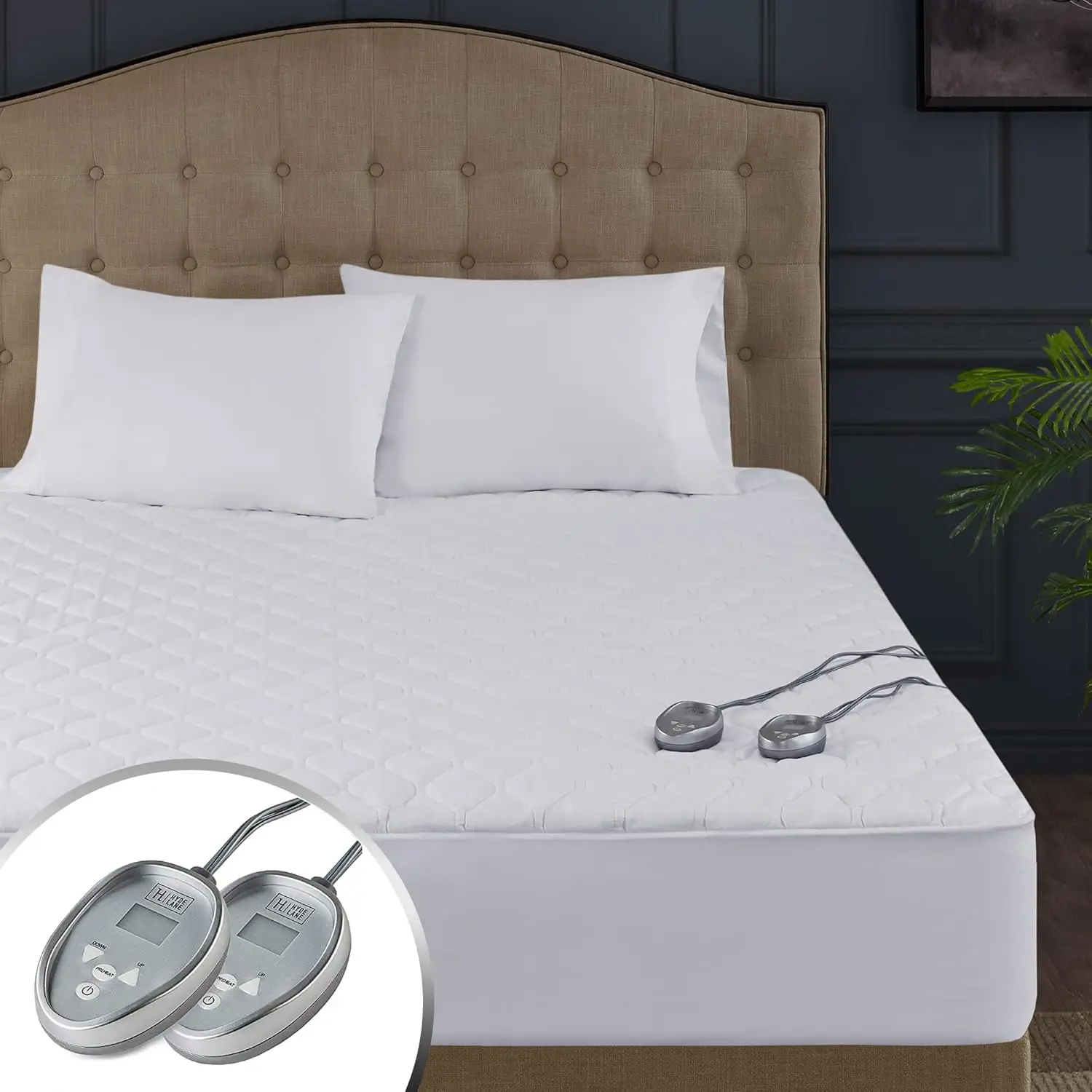 King Size Heated Mattress Pad with Dual Control, 100% Cotton Electric Bed Warmer, 20 Heat Settings, Quick Heating & Auto Shut-Off, Fits up to 18-Inch Mattresses - Machine Washable & EMF-Safe
