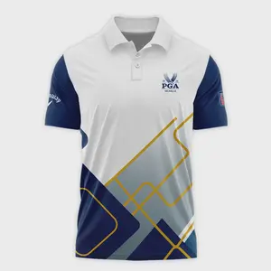2024 PGA Championship Valhalla Callaway Polo Shirt - Classic Style in Blue White and Yellow Line Casual Cotton