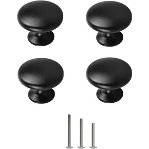 4 Pack Matte Black Round Cabinet Drawer Knobs 30mm/1.18" for Kitchen Cupboard Bathroom Furniture Chest Door Dresser