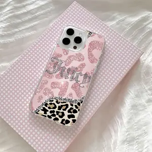 Leopard Print Rhinestone Juicy Protective Phone Case Cover, Compatible with iPhone 17/16e/16/15/14/13/12/11 Pro Max/mini/air/XR/XS/x/7/8 Plus, Tpu Material, Accessories