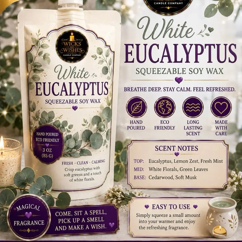 White Eucalyptus Scented 3oz Squeeze Tube Soy Wax Candle, Home Decor Accent Decoration Aroma