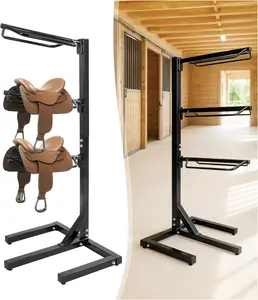 3 Tier Saddle Rack Heavy-Duty Saddle Stand for English and Western Style Quick Assembly & Disassembly Saddle Pad Rack Portable Horse Tack Storage Steel Powder Coated Black