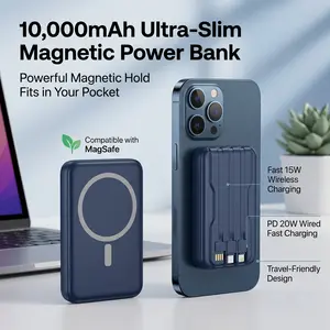 MagSafe 10000mAh Wireless Magnetic Power Bank with 3 Fast-Charging Cables, Portable Charger & Magnetic Phone Charger for Apple, Samsung Smartphones (Tools and Gadgets, Cool Gadgets)