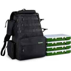 Trout Tackle Backpack with 2 Fishing Rod Holders, 4 Tackle Boxes for Outdoor Sports