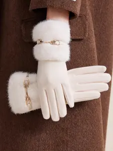 Women's Winter Warm Fleece Textured Gloves, Dual-Sided Divided Finger Design, Elegant Driving Five-Finger Mitts, New Arrival Cold-Resistant Handwear