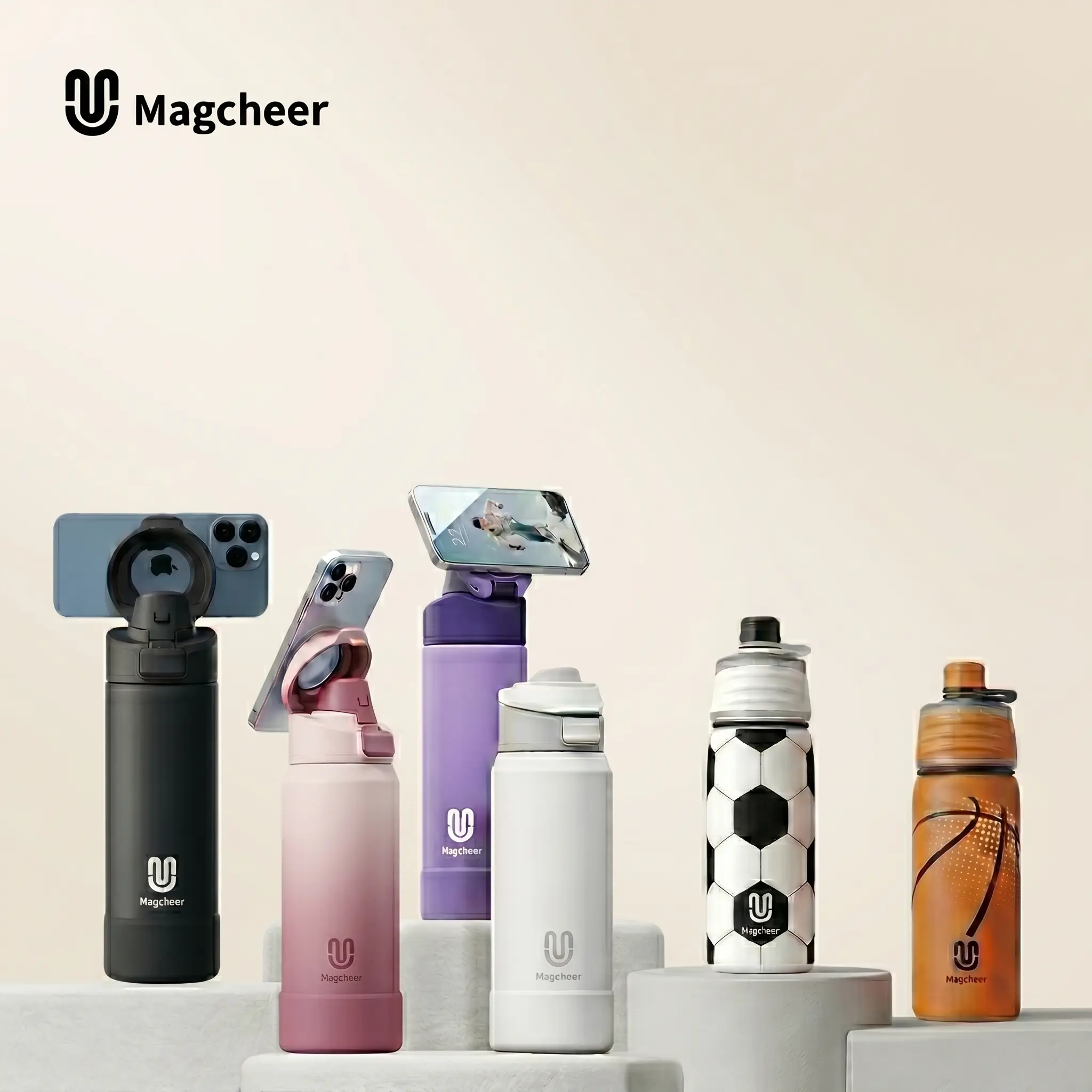 Magcheer Stainless Steel Insulated Vacuum Flasks - Portable Cylindrical 24oz Magnetic Type-White, 24hr Long-Lasting Hot/Cold Retention, Options with Magnetic Caps or Spray Function for Sporty/Fashionable Use, Magnetic Type - White - 24Oz