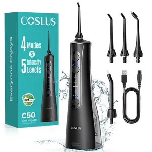 COSLUS CX50 New Upgraded Portable WaterFlosser for Teeth 4 Nozzles | 4 Modes & 5 Intensity Levels for Daily Cleansing Oral Irrigator,Professional Electric Dental Pick,clean Plaque, Tartar & Gum,Lightweight Handle,For Braces, Orthodontics & Sensitive Teeth