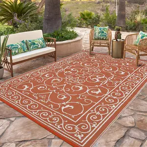 Waterproof Plastic Straw Outdoor Rug 9x18 Patio Reversible UV Resistant Foldable Camping Carpet Vintage Large Outdoor Rugs for Deck, Picnic, Porch, Camper, Balcony, Beach