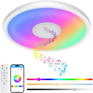 RGB Ceiling Light with Speaker, 24W 12Inch Smart Music Lights 3000K-6500K Dimmable with APP and Remote Control, Color Changing Led light Fixture Flush Mount for Bathroom Shower Bedroom