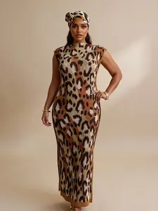 Elegant Bohemian Leopard Print Robe Set, Multicolor Shawl Dress + Long Headscarf Hairband, Women's Beach Sun Protection Satin Scarf, Beachwear, Beach Coverup