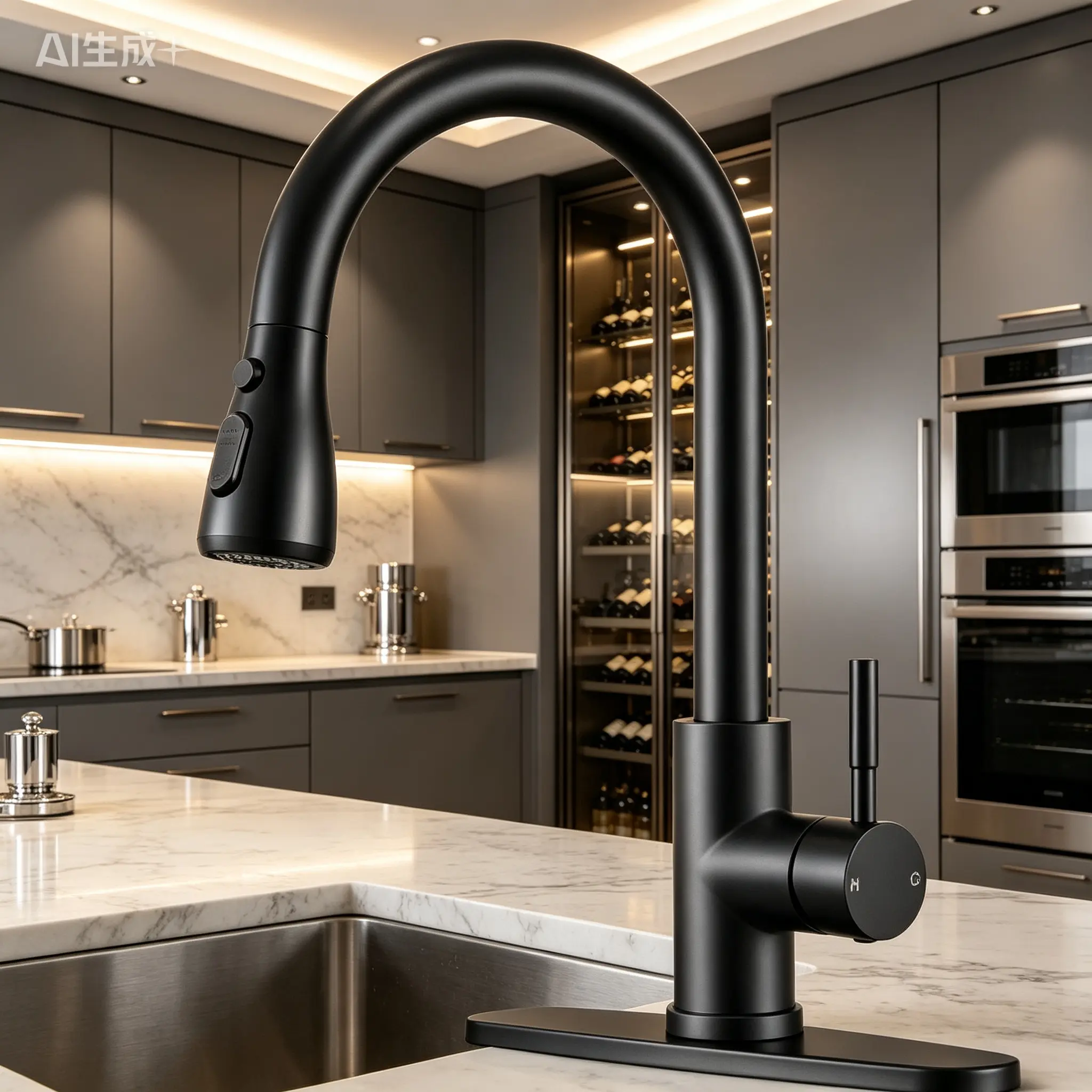 Stainless Steel Pull-Down Sprayer Kitchen Faucet - High Arc Twist Handle Spray Nozzle Tap, Single Hole/3 Hole, Automatic Sprayer, Suitable for Farmhouse Camper Laundry Use, Spray Nozzle Kitchen Taps, Twist Handle Kitchen Taps