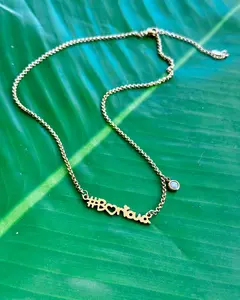 #Boricua Gold Necklace – 16” Stainless Steel with Pearl Accent