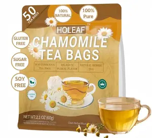 HoLeaf Chamomile Tea, 50 Individually Wrapped Tea Bags, 100% Pure Natural Herbal Tea, Caffeine Free, Compostable Eco-Friendly Bags, No Additives Preservatives, Smooth Mild Flavor, Bedtime Calming Wellness Tea