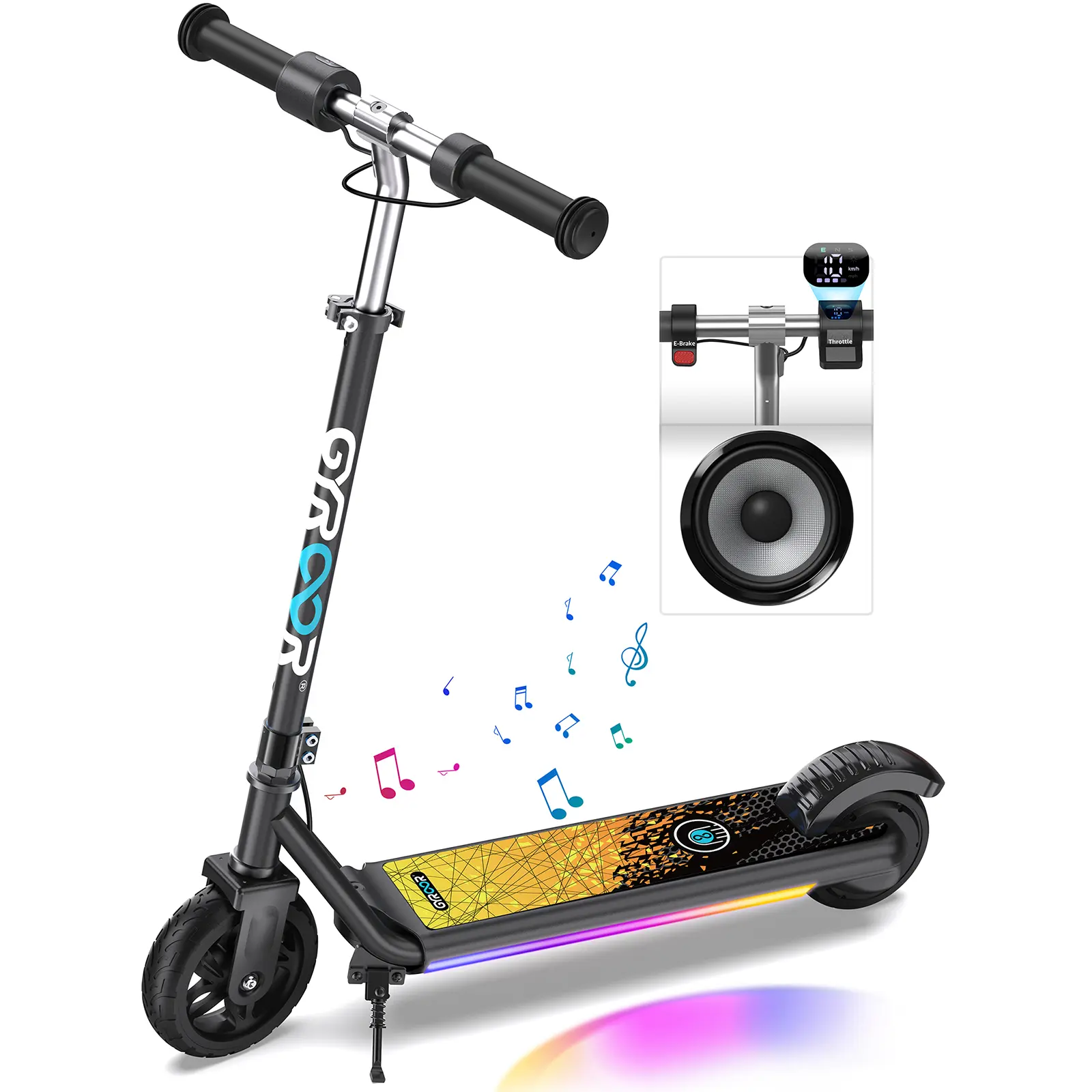 H30 Max Kids' Electric Scooter with Music on Board, LED Display, 150W Powerful Motor, Dual Brake System, Adjustable Height, Adjustable Speed, Ideal Kids' Sports & Outdoor Gift
