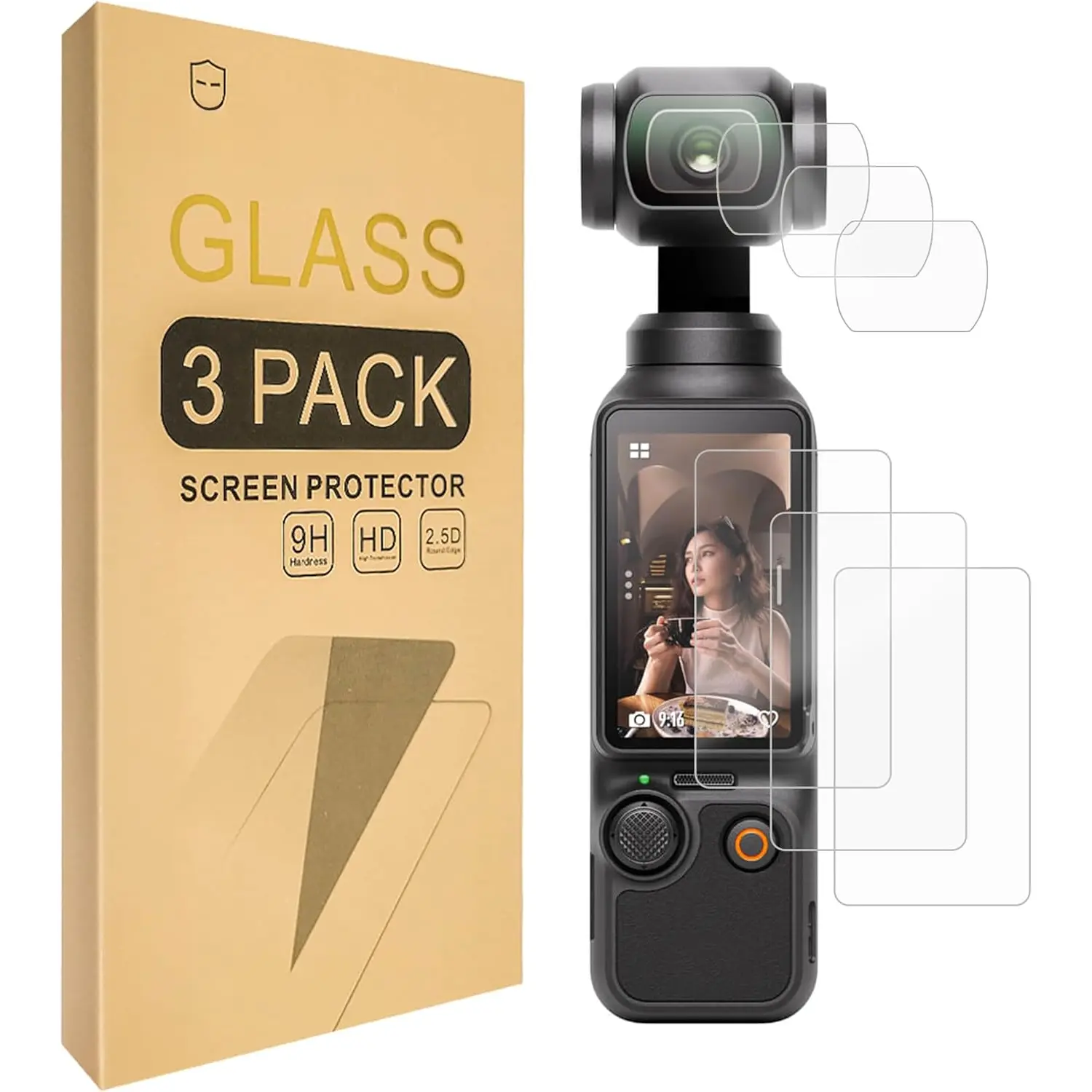 Screen Protector For DJI  Pocket 3 Camera [Lens+LCD Screen] [3 Pack] [Tempered Glass] [ Glass with 9H Hardness] Screen Protector