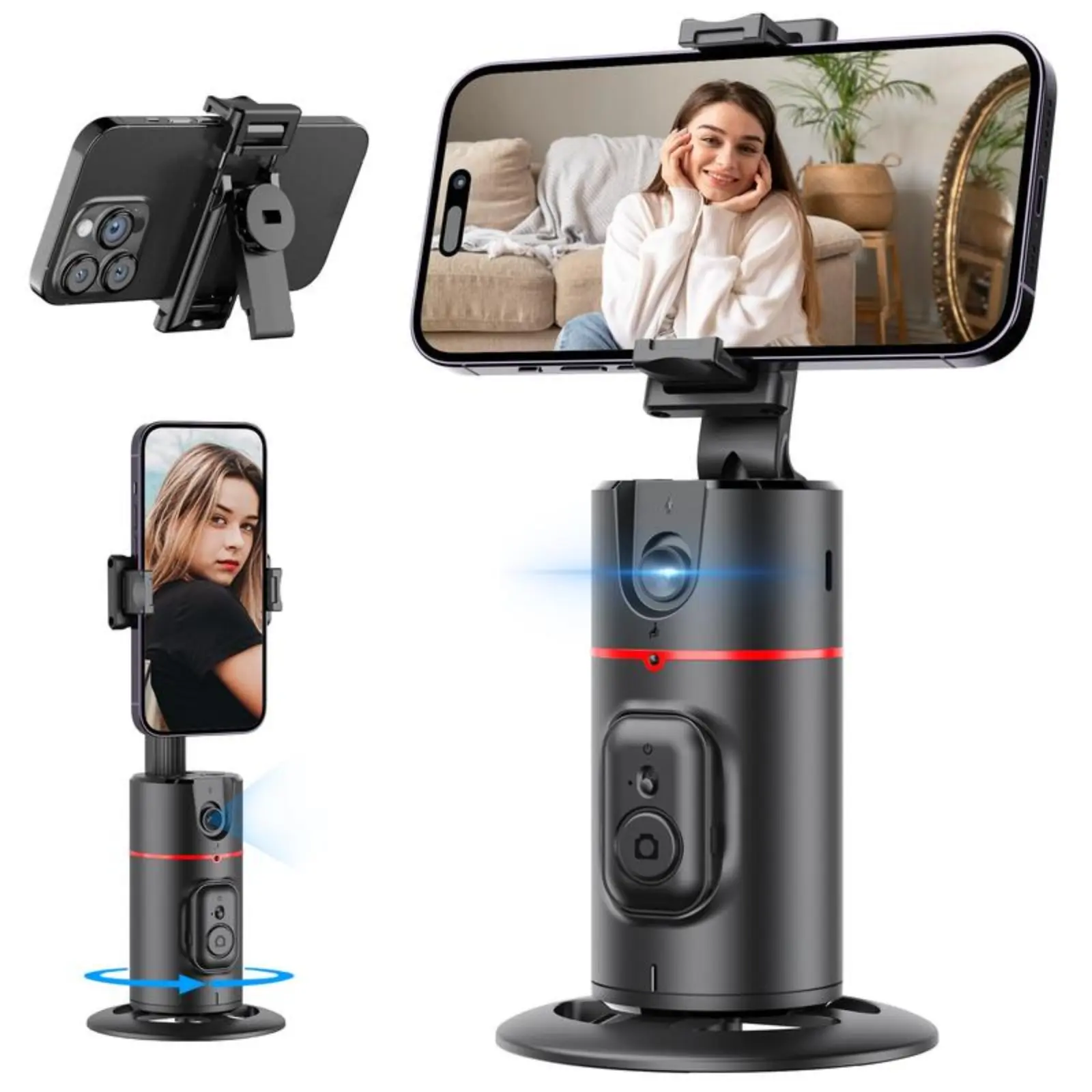 Adjustable 360° Rotating Mobile Selfie Tripod Stand, Detachable AI Auto-Tracking Accessory with Bluetooth Remote - No App Setup, for Recording, Compatible with Cellphones & Other Devices