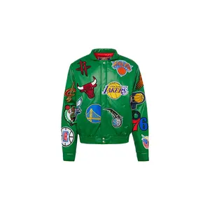 NBA COLLAGE VEGAN LEATHER JACKET Kelly Green "COLLAGE GREEN" NBA-201-KGR