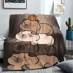 [Soft & Warm Capybara] 1pc Soft & Warm Capybara Print Plush Fleece Blanket | Lightweight, All-Season Cozy Decor | Cute Design for Sofa, Bed, Office, Camping & Travel