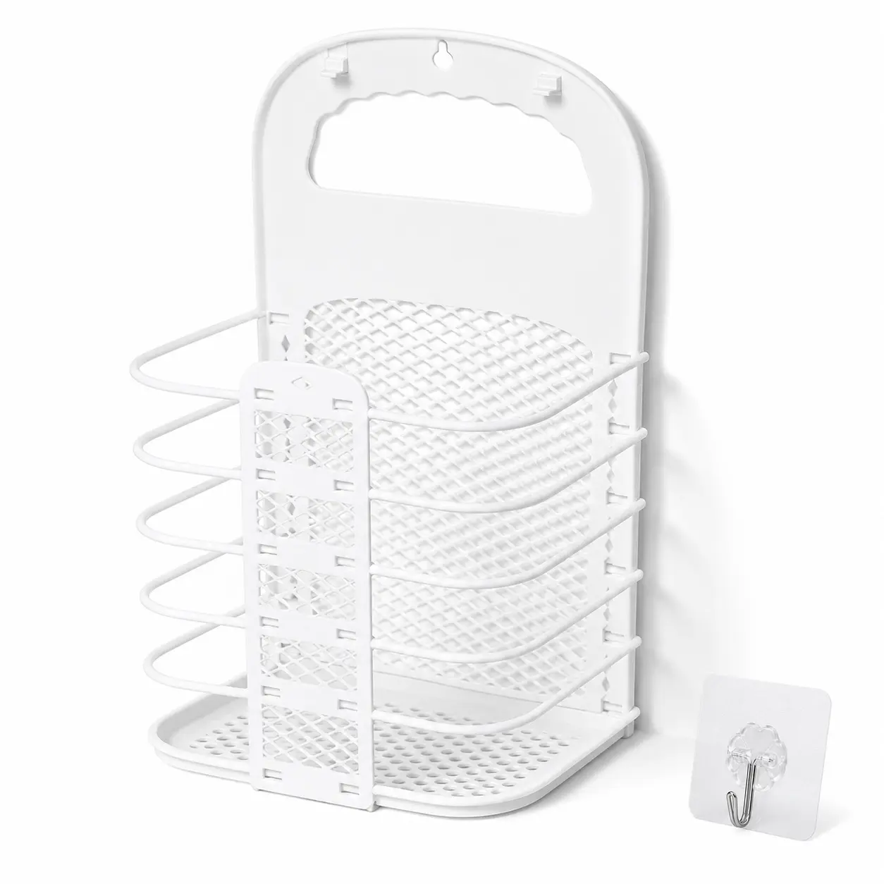 Wall-Mounted Foldable Laundry Hamper, No-Drill Adhesive Hanging Basket with Handles, Space-Saving Ventilated Plastic Dirty Clothes Organizer for Bathroom, Bedroom, Laundry Room, Dorm & RV