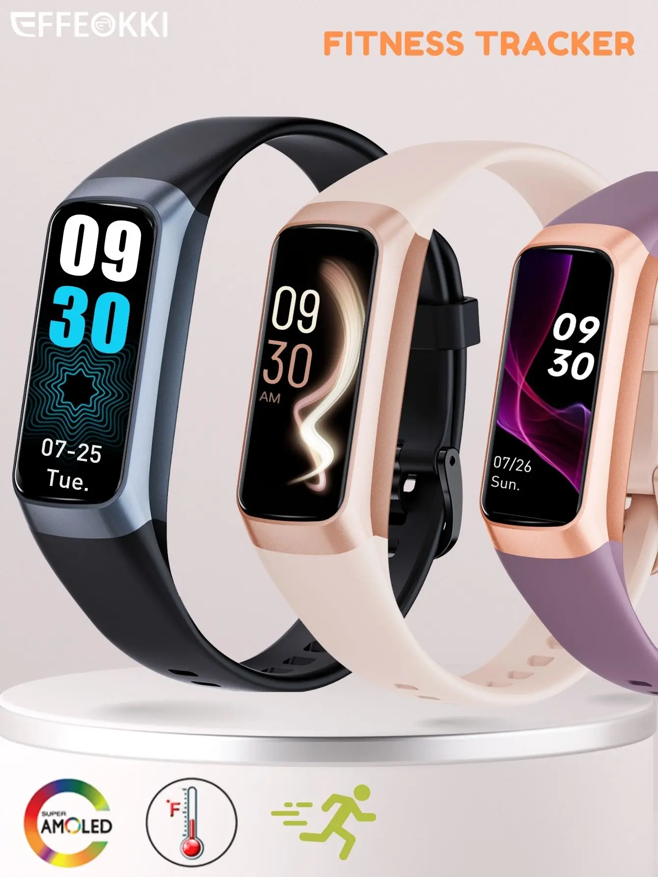 Slim AMOLED Smart Bracelet Wearable Fitness Tracker for Men & Women, Adjustable Bluetooth & App Compatibility, Multiple Sports Modes, Inactivity Reminders, Pedometer, Stopwatch, Message Alerts, Calorie & Daily Activity Tracking, for iPhone & Android