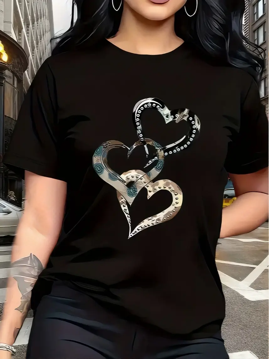 Heart Design T-Shirt for Women - Black Color with Unique Heart Pattern - Comfortable and Stylish Top