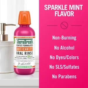 TheraBreath Cavity,Bad Breath Healthy Smile Dentist Formulated 24-Hour Oral Rinse, Fluoride Mouthwash, Sparkle Mint, 16 Ounce (Pack of 2)