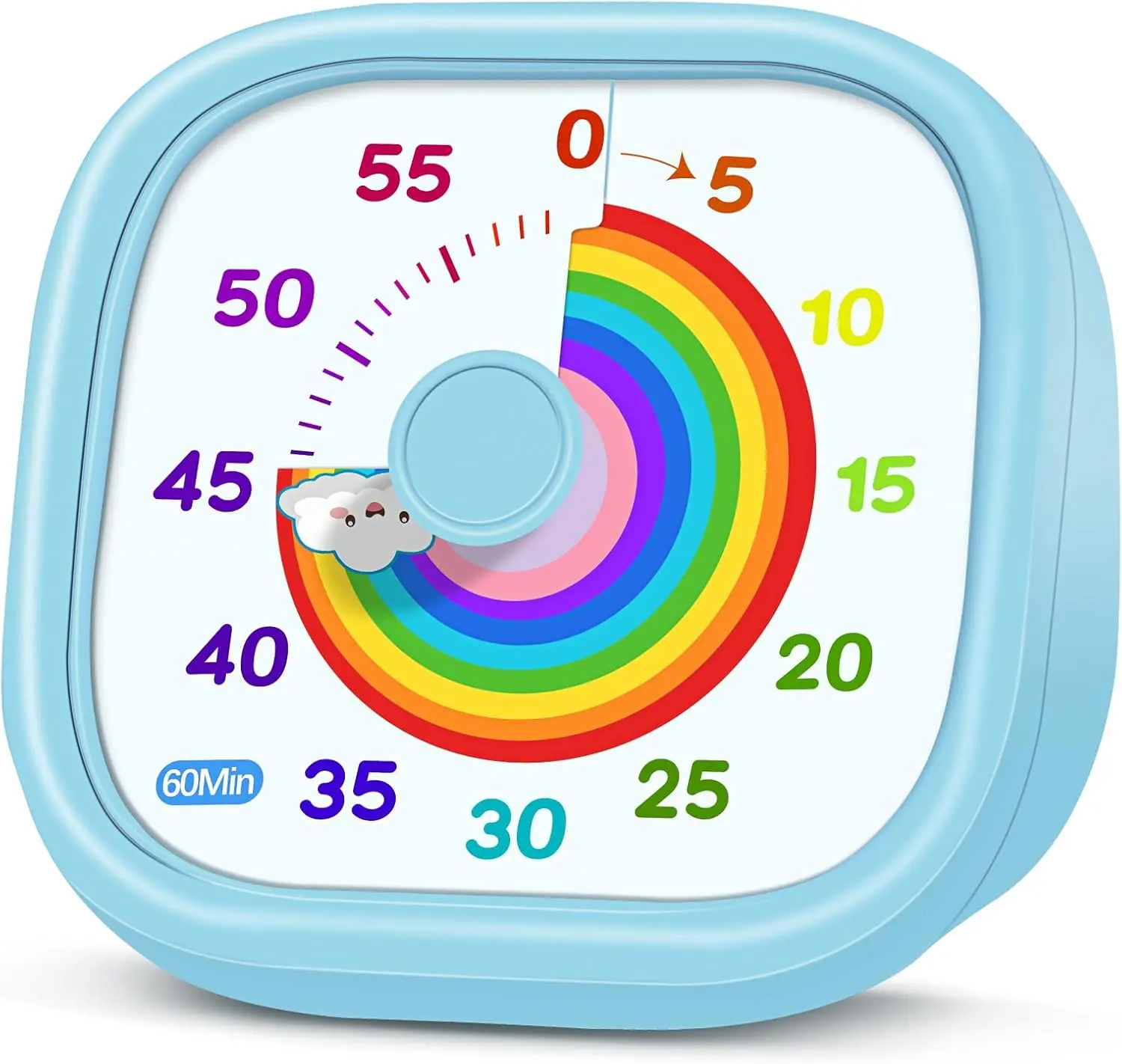 Portable 60-Minute Visual Kitchen Timer - Silent Pomodoro Desk Tool with Rainbow Disk, for Kids Classroom Office Time Management, Blue
