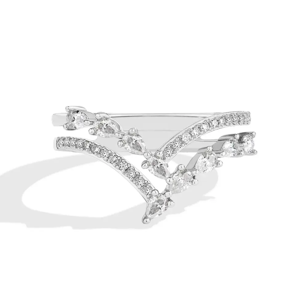 High-quality 925 Silver-plated Moissanite Stackable Rings for Women - V-shaped Moissanite Sterling Silver Ring wedding sets
