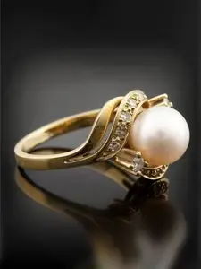 1 PC Luxury Pearl Embellished Cubic Zirconia Faux Pearl Ring For Women For Wedding Engagement Party Jewelry Valentine's Day Gift