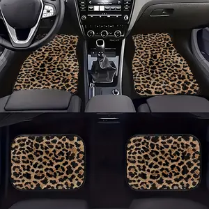 4pcs Leopard Print Car Foot Mats, Creative Patterned Floor Mats for Cars, Universal Fit Interior Anti-Dust Pedal Pads, Car Accessory