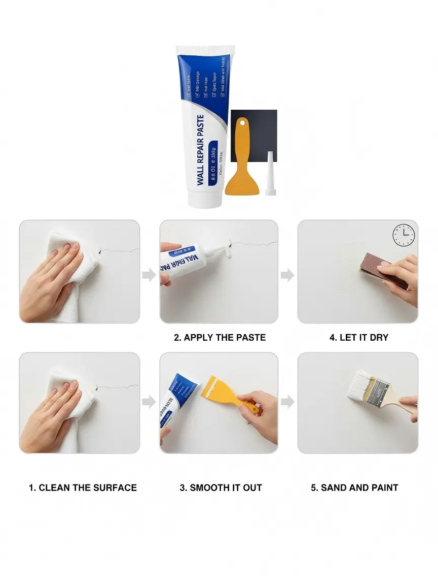5 Sec Drywall Repair Kit – Instant Wall Patch Paste for Holes, Cracks & Dents, Fast Drying, Waterproof & Durable, No Tools Needed, Easy DIY Wall Fix for Home, Office, Apartment Wall Repair Solution White Spackle