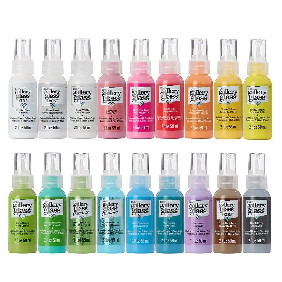 Gallery Glass Stained Glass Paint Set - American Made Best Sellers Set 2, 18-Piece, 2 oz, Aqua Shimmer DIY Painting Supplies
