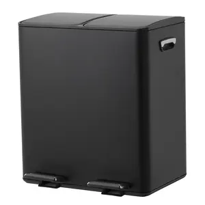 Dual Compartment Trash Can with 2 x 5.3 Gal Removable Bins, Stainless Steel Recycling Bin, Step-On Kitchen Garbage and Recycle Bin Combo with Soft Close Lid, Fingerprint-Resistant Rectangular Waste Bin for Home