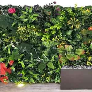 1pc/25cm*25cm Artificial Plant Wall, Plastic Fake Flowers Background, Wall Decor for Mall Store Greenery, Scene Making Decoration, Artificial Faux Greenery