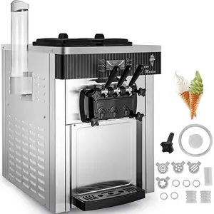 18-28L/H Commercial Ice Cream Maker Soft Serve Machine with 3 Flavor & Nozzle Options for Restaurant Snack Bar
