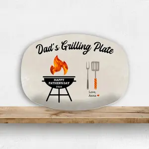 Sturdy Lightweight Plastic UV-Protected Oval Personalized Father’s Day Grilling Plate – Custom BBQ Serving Tray, Kitchen Gift from Daughter or Son