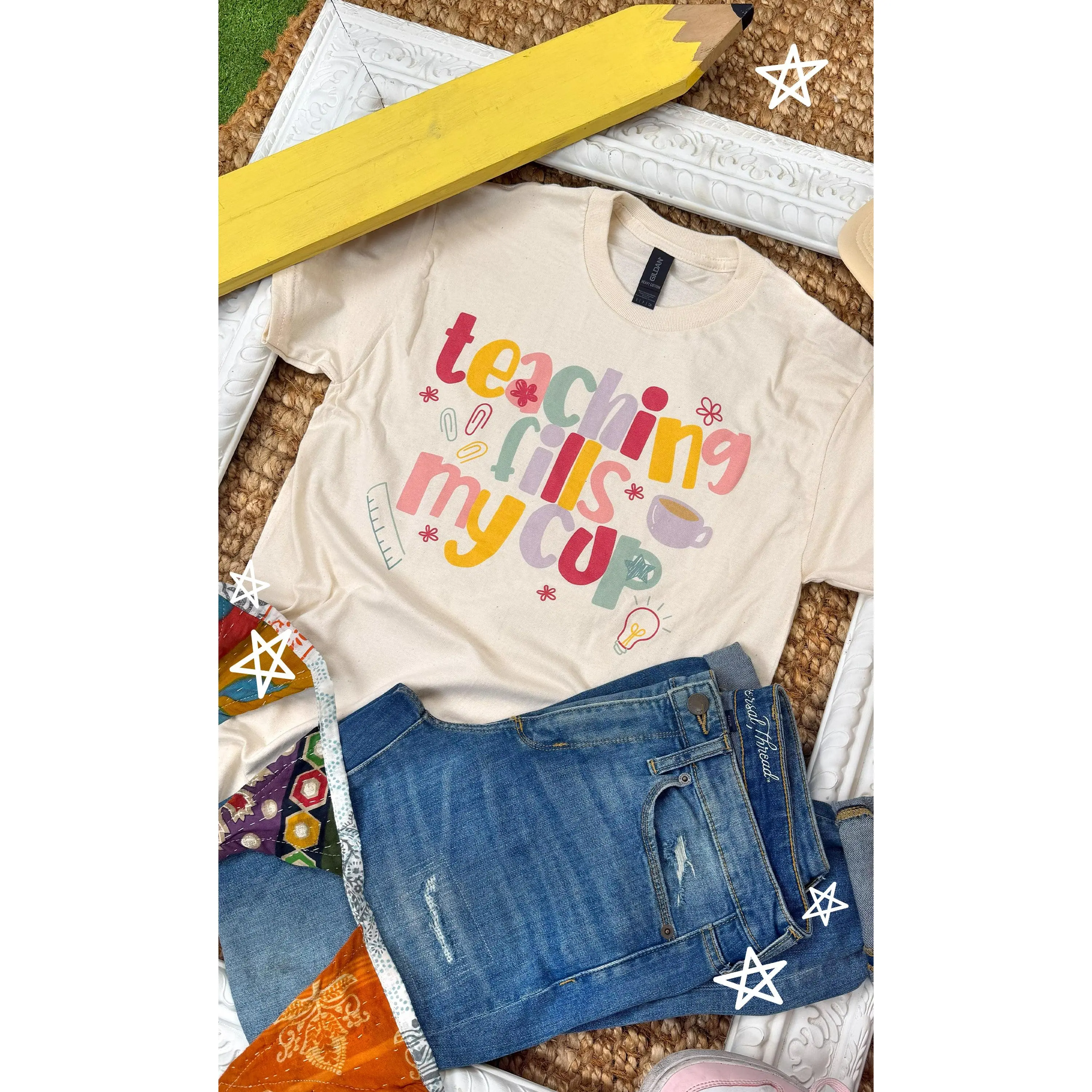 Tees2urdoor Women's Short-Sleeve Cotton Teacher Graphic T-Shirt - Round Neck, Comfortable Fit, Casual Streetwear Top, School-Use Womenswear Pairable with Jackets, Tshirt