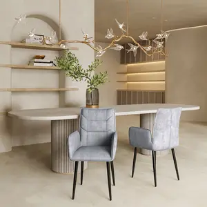 Modern Velvet Dining Chairs 2-Piece Set - Soft Cushioned Seats with Iron Frames in Mustard Light Gray