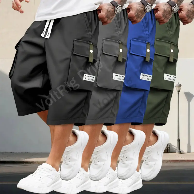 Men's Casual Shorts 4-Pack, Lightweight Athletic Cargo Style with 7/8 Length, Drawstring Waist & Large Pockets for Summer, Casual Wear Shorts, Men's Shorts