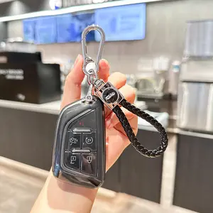 Soopcase for Cadillac Key fob Cover With Leather Lanyard, Key Case Protection Shell fit for Cadillac ATS CT5 CT6 XT4 XT5 XTS Smart Key Holder