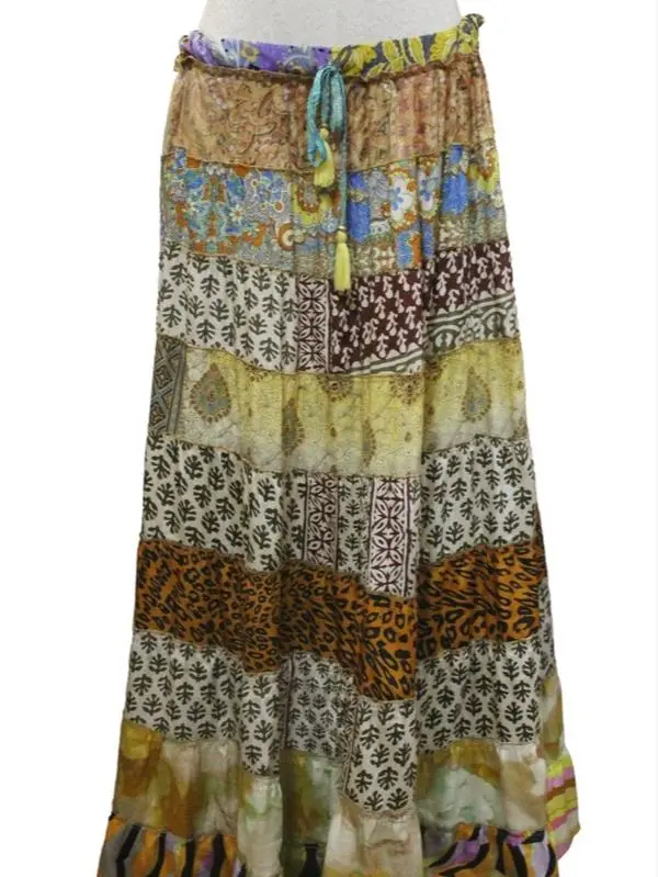 Patch Work Bohemian Skirt - Women's Casual Chic Patchwork Design Skirt for Versatile Outfits - Womenswear, Bottom