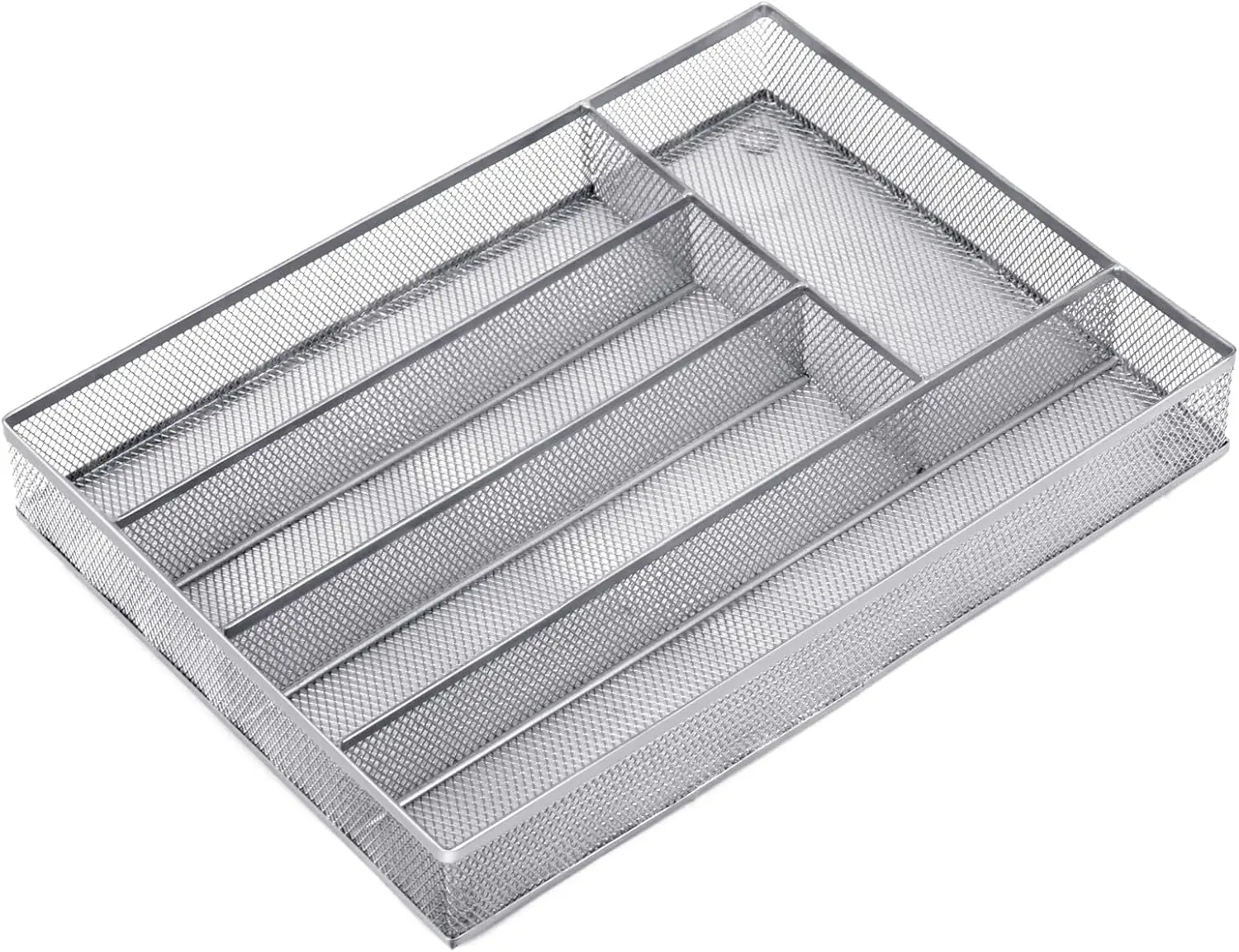 Silverware Drawer Organizer Holder, Cutlery Tray Silverware Flatware Storage Divider for Kitchen, Bedroom, Living Room,Mesh Wire with Non-slip  , 5 Compoment