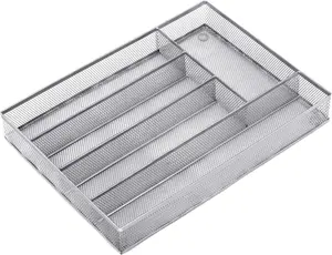 Silverware Drawer Organizer Holder, Cutlery Tray Silverware Flatware Storage Divider for Kitchen, Bedroom, Living Room,Mesh Wire with Non-slip  , 5 Compoment