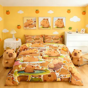 Capybara Comforter Set Kids Gifts for Capybara Lovers Comforter for Boys Teens Animals Lovers Bedding Set Orange Pattern Brown Duvet Room Decor