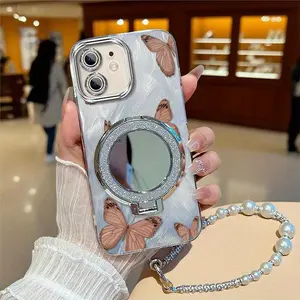 1 Piece iPhone 12 Phone CasesA light butterfly bracket and beaded lanyard Pattern Entertainment Ready Comfortable feel Suitable For iPhone 12 Case With Lightweight